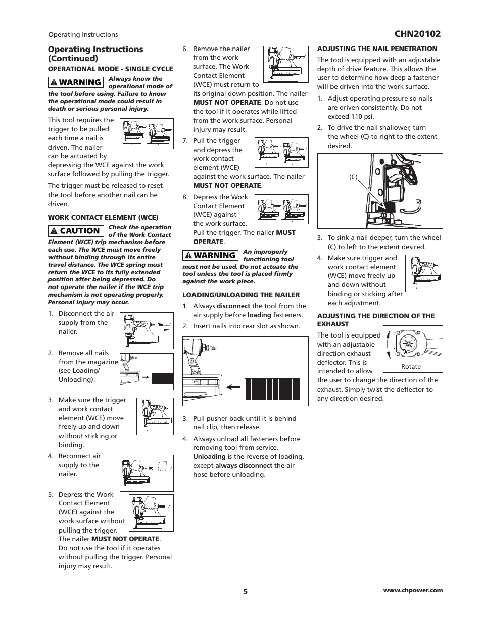 Operating instructions (continued) | Campbell Hausfeld CHN20102 User Manual | Page 5 / 24