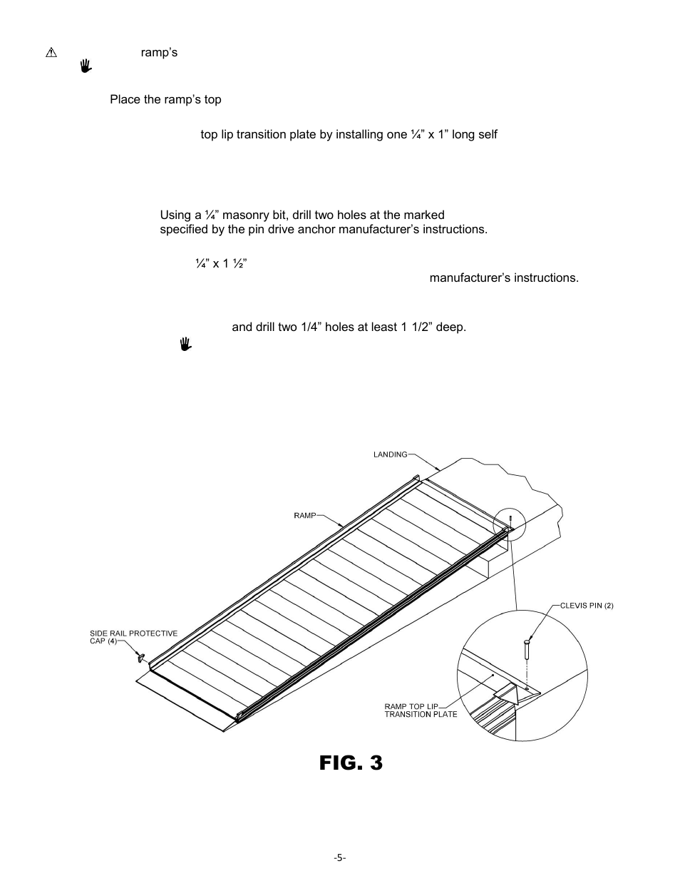 Fig. 3, Fastening the ramp to the landing | EZ-ACCESS GATEWA SOLID SURFACE PORTABLE RAMP User Manual | Page 5 / 9