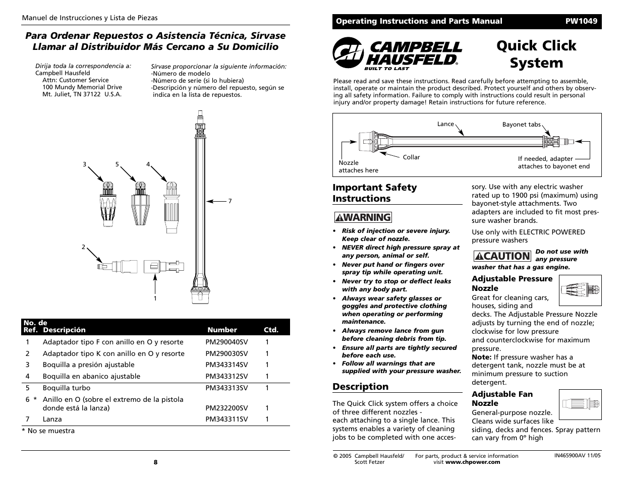 Campbell Hausfeld PW1049 User Manual | 4 pages