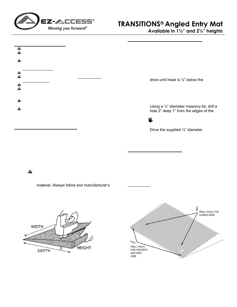 EZ-ACCESS TRANSITION ANGLED ENTRY MAT User Manual | 2 pages