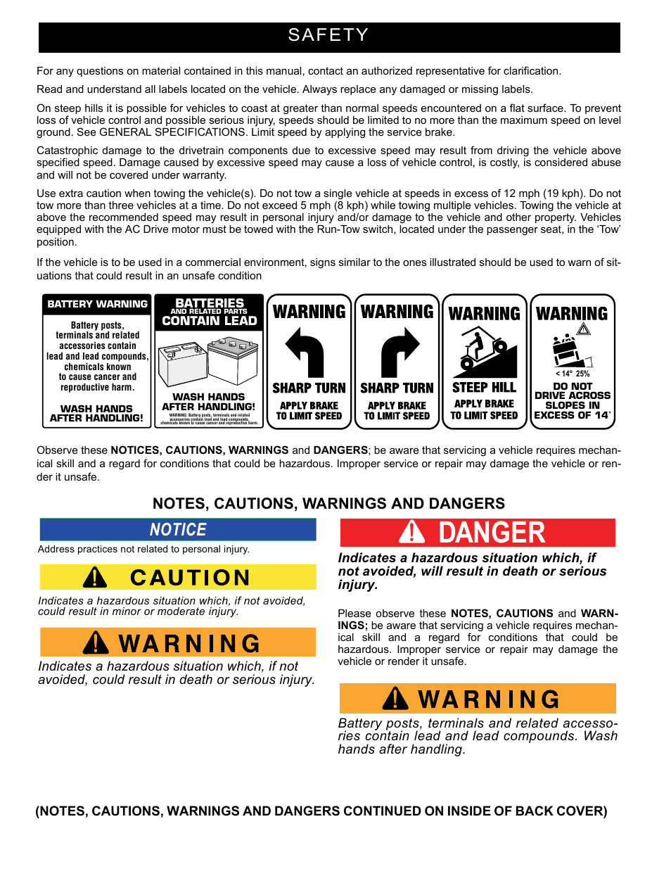 Danger, Safety, Notice | E-Z-GO FREEDOM RXV 2+2 User Manual | Page 2 / 60
