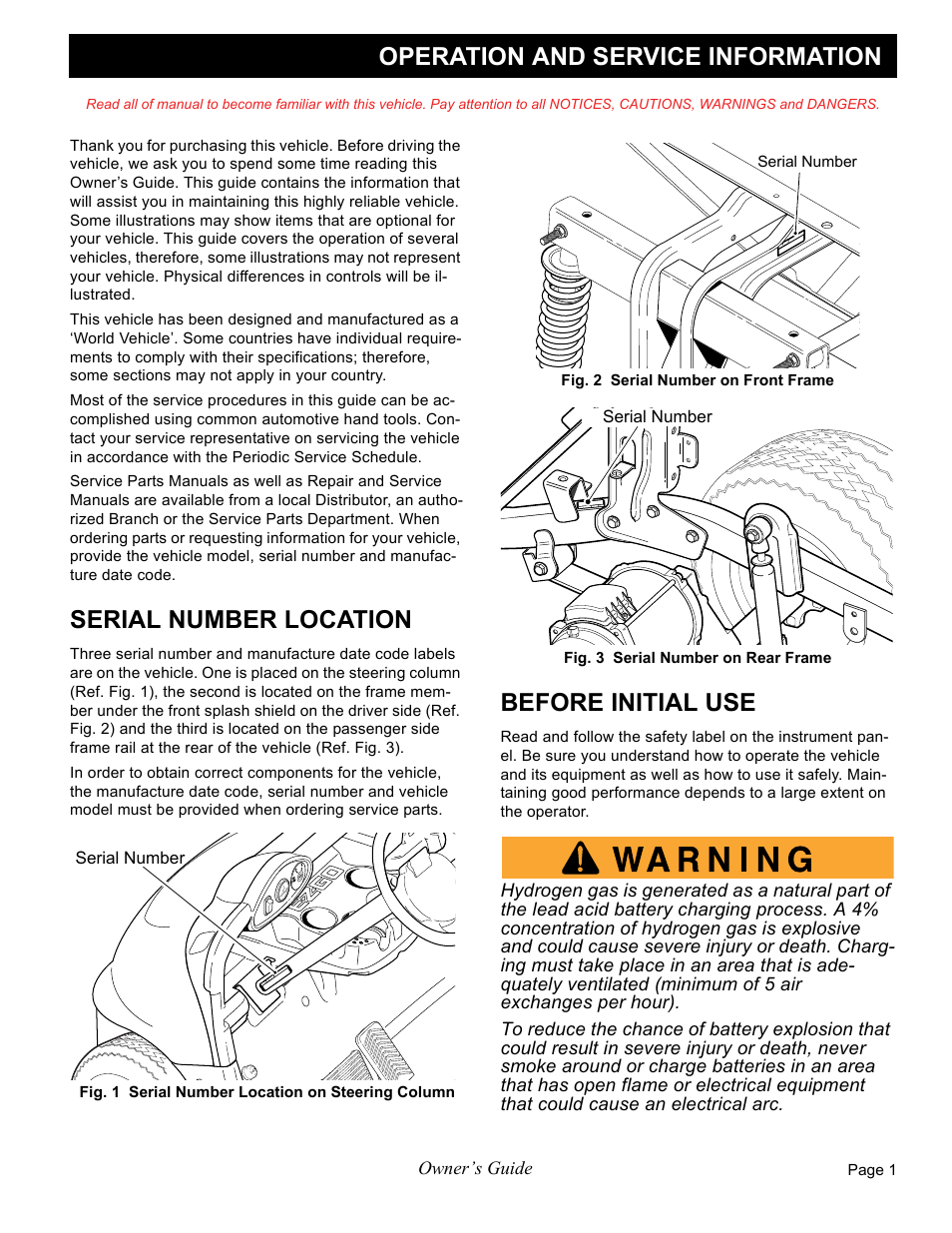 Operation and service information, Serial number location, Before initial use | E-Z-GO FREEDOM RXV 2+2 User Manual | Page 21 / 60