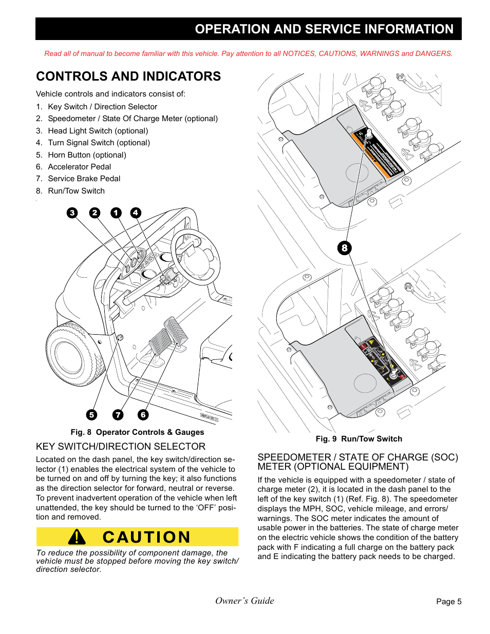 Operation and service information, Controls and indicators | E-Z-GO FREEDOM RXV 2+2 User Manual | Page 25 / 60