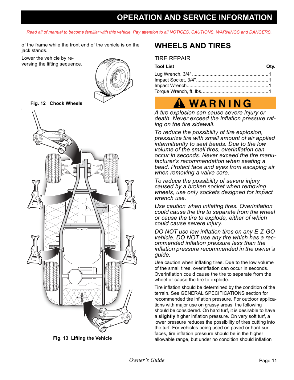 Operation and service information, Wheels and tires | E-Z-GO FREEDOM RXV 2+2 User Manual | Page 31 / 60