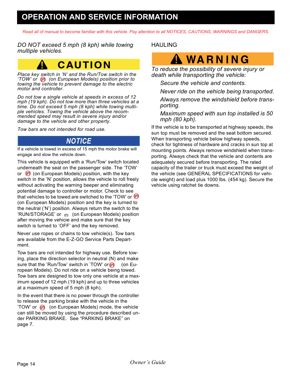 Operation and service information, Notice | E-Z-GO FREEDOM RXV 2+2 User Manual | Page 34 / 60