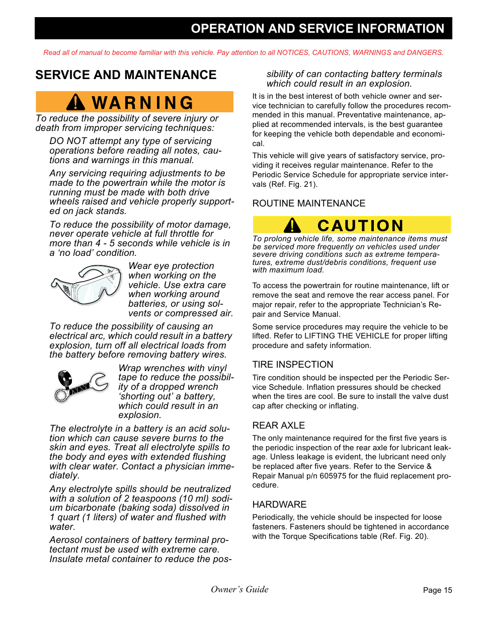 Operation and service information, Service and maintenance | E-Z-GO FREEDOM RXV 2+2 User Manual | Page 35 / 60