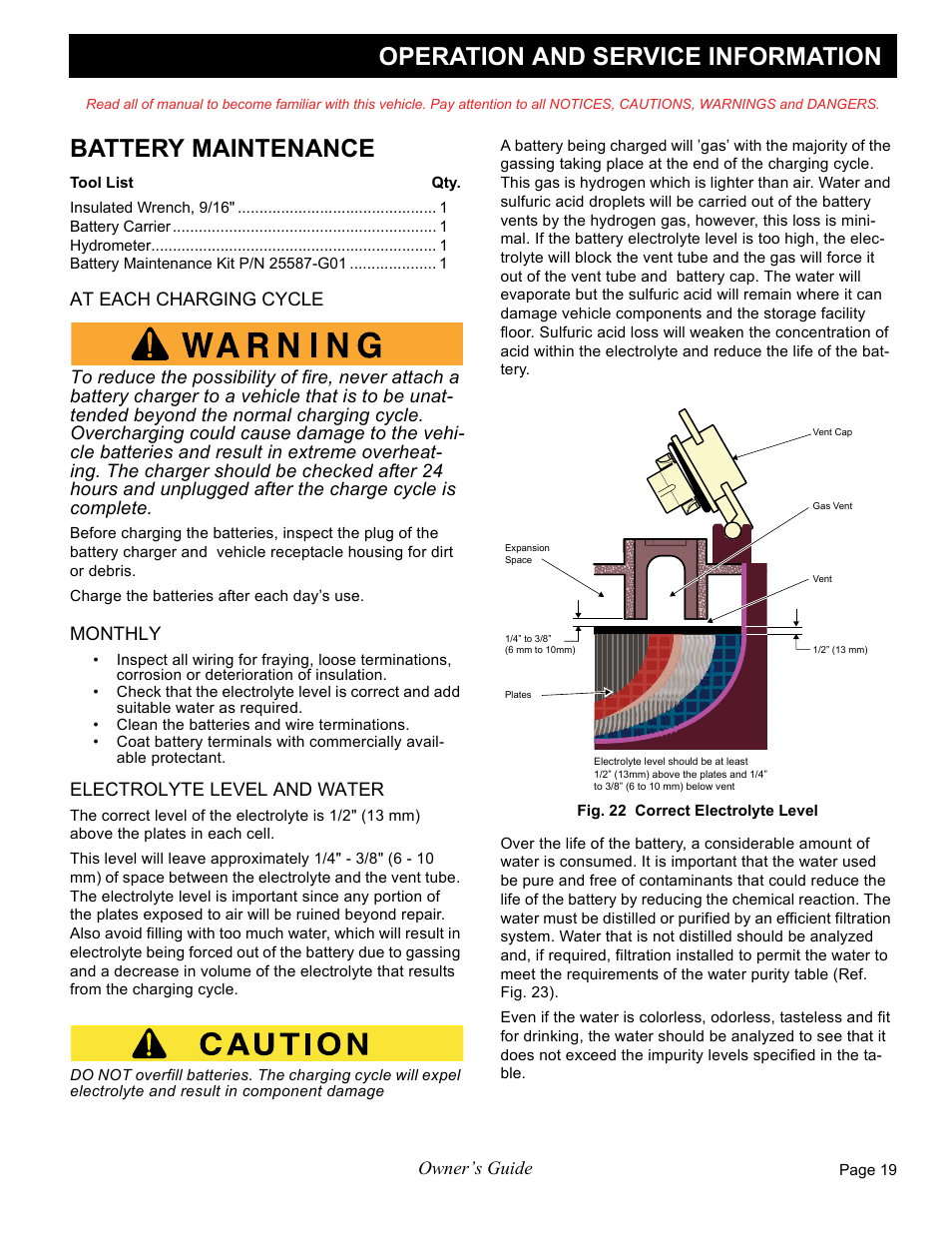 Operation and service information, Battery maintenance | E-Z-GO FREEDOM RXV 2+2 User Manual | Page 39 / 60