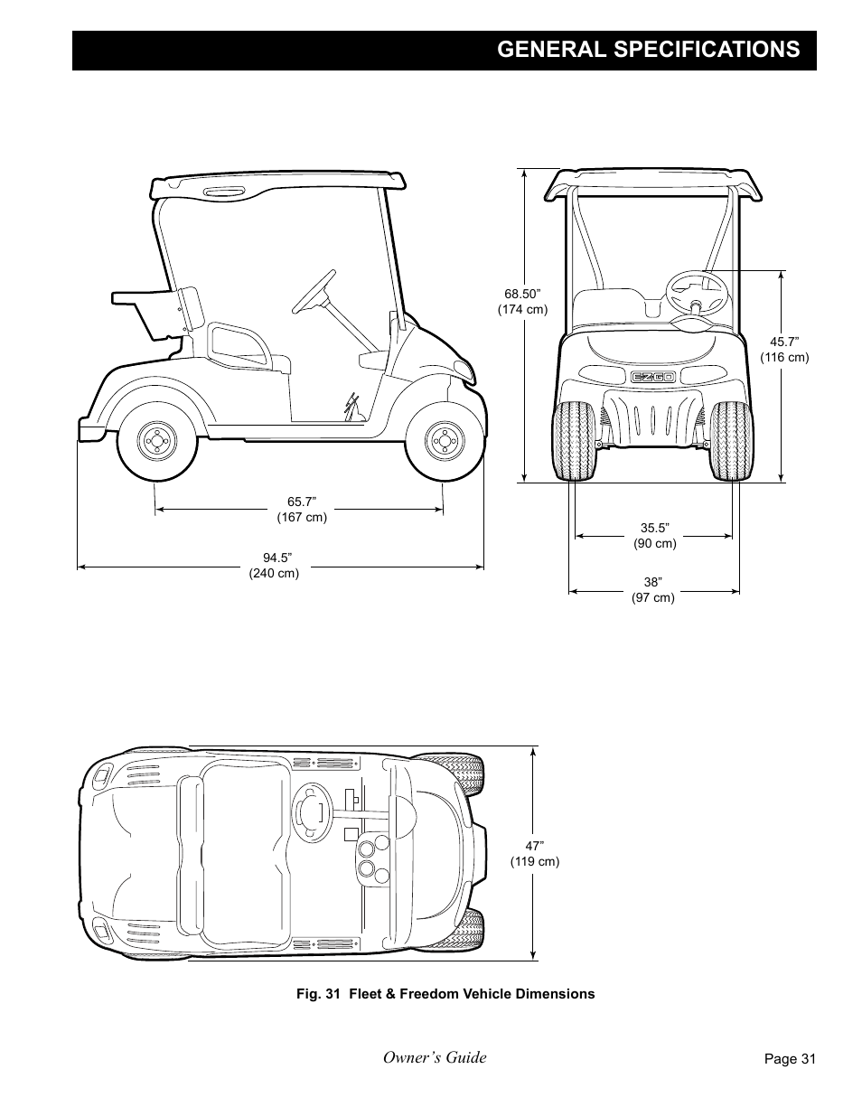 General specifications, Owner’s guide | E-Z-GO FREEDOM RXV 2+2 User Manual | Page 51 / 60