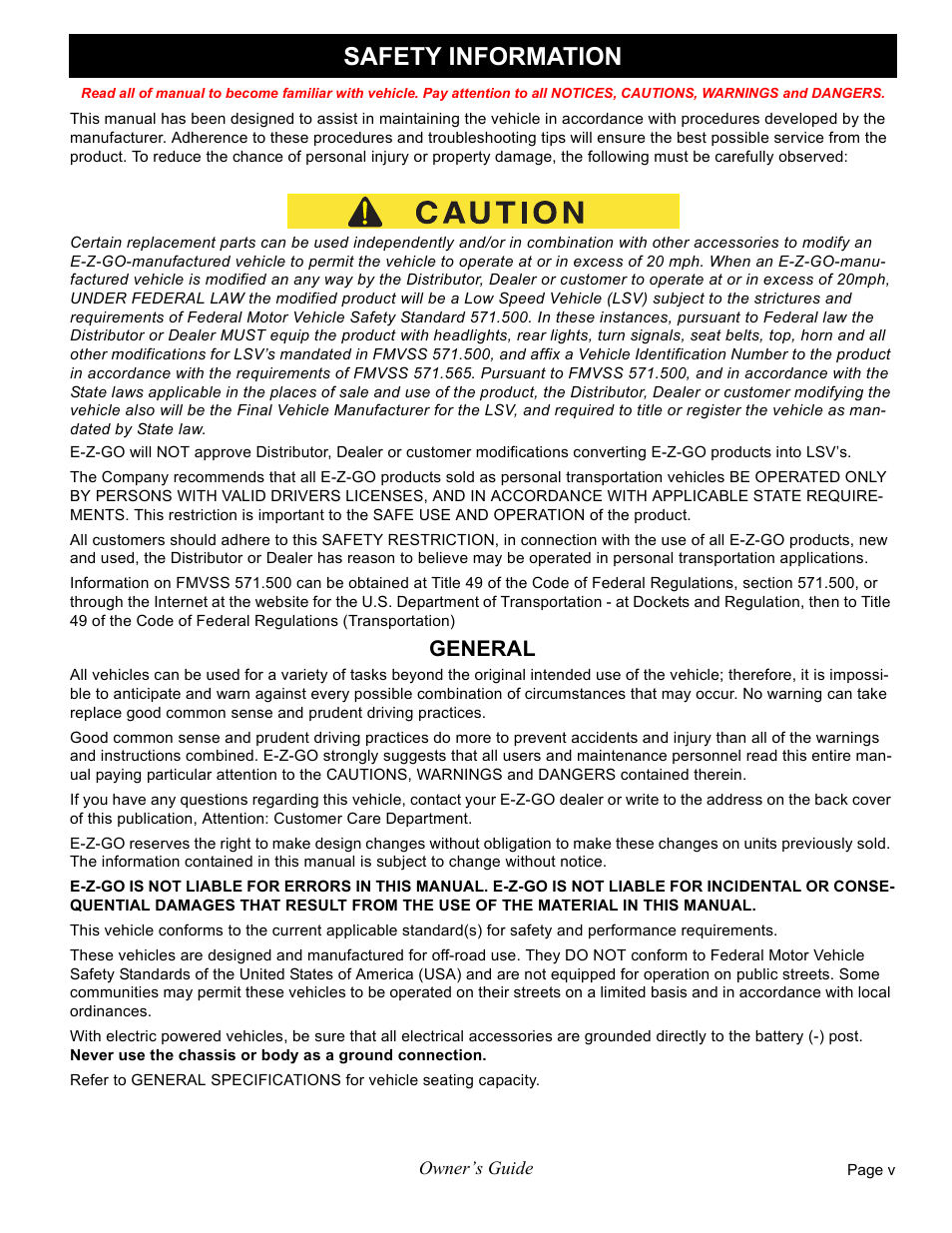 Safety information | E-Z-GO FREEDOM RXV 2+2 User Manual | Page 7 / 60