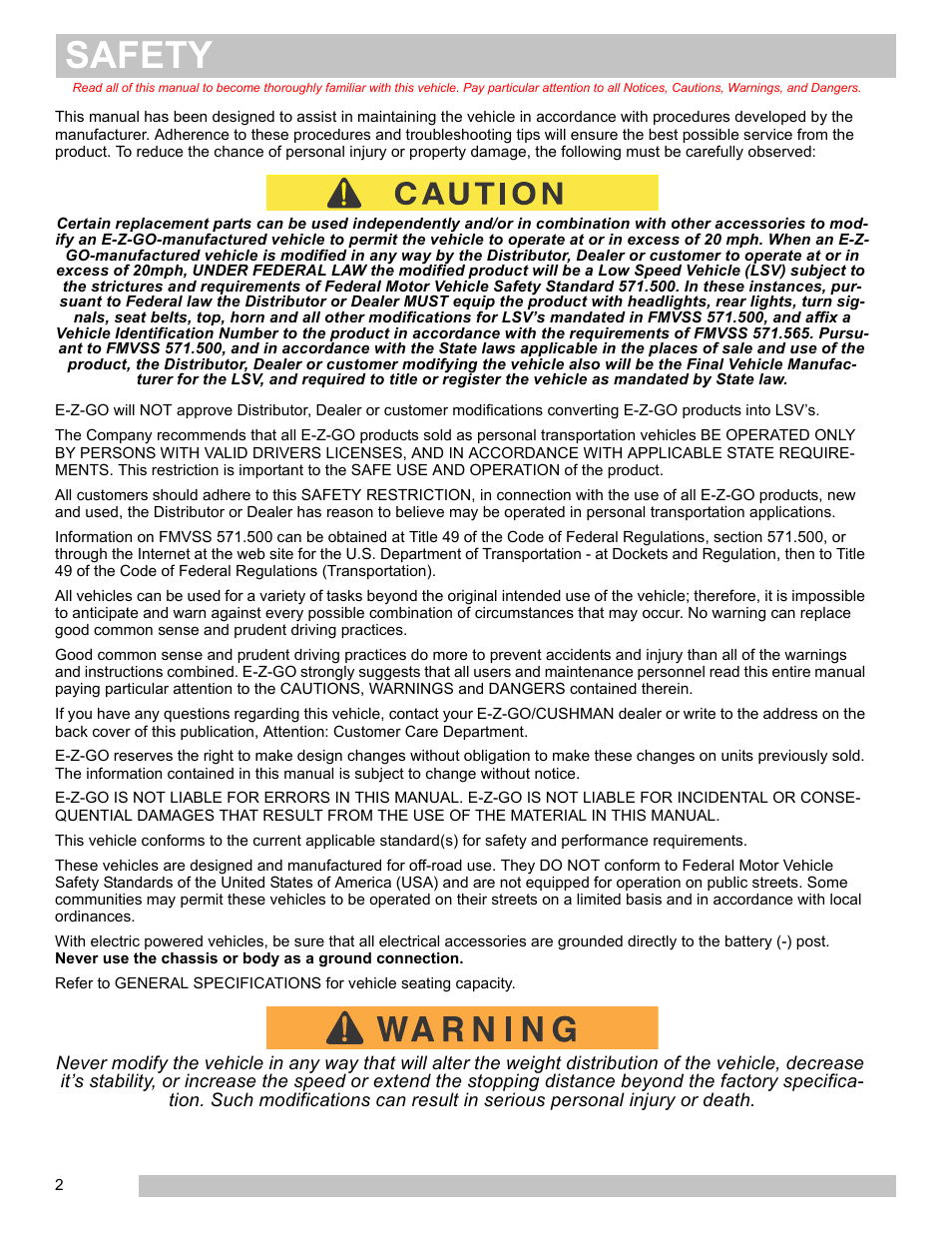 Safety | E-Z-GO FREEDOM TXT 2+2 User Manual | Page 10 / 62