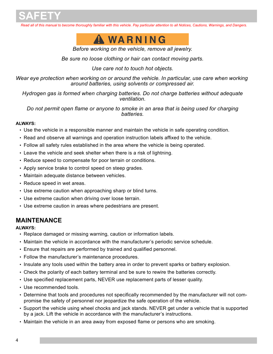 Maintenance, Safety | E-Z-GO FREEDOM TXT 2+2 User Manual | Page 12 / 62