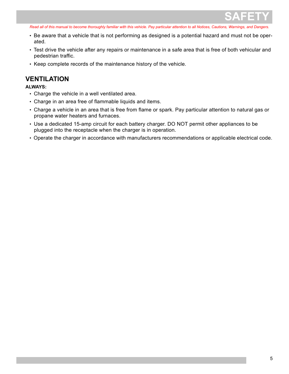 Ventilation, Safety | E-Z-GO FREEDOM TXT 2+2 User Manual | Page 13 / 62