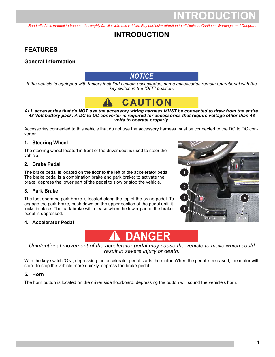 Introduction, Features, Notice | E-Z-GO FREEDOM TXT 2+2 User Manual | Page 19 / 62