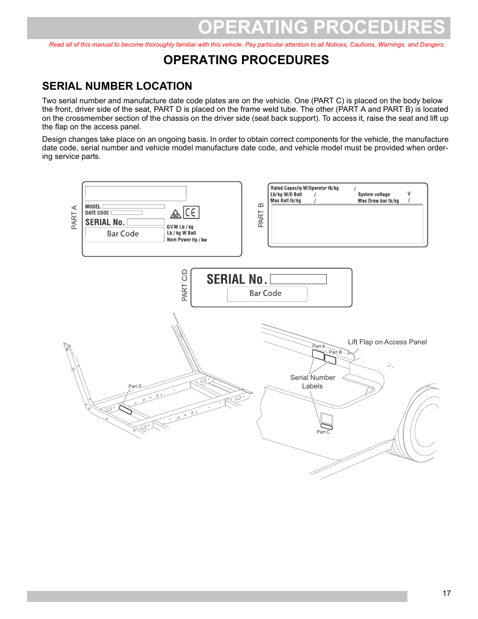 Operating procedures, Serial number location | E-Z-GO FREEDOM TXT 2+2 User Manual | Page 25 / 62