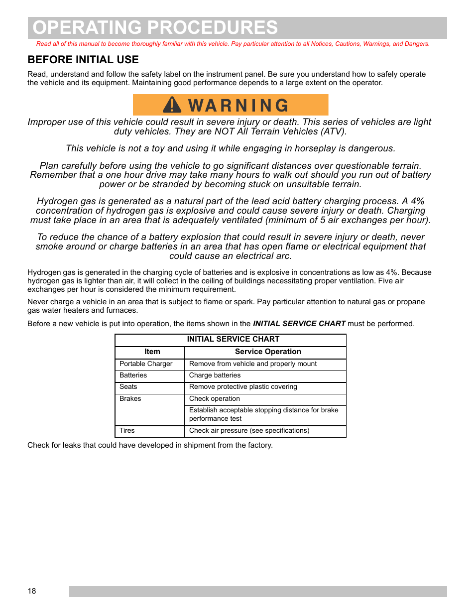 Before initial use, Operating procedures | E-Z-GO FREEDOM TXT 2+2 User Manual | Page 26 / 62