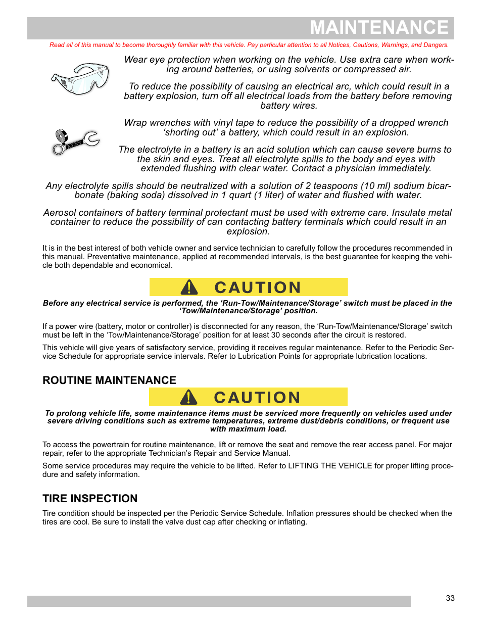 Routine maintenance tire inspection, Maintenance, Routine maintenance | Tire inspection | E-Z-GO FREEDOM TXT 2+2 User Manual | Page 41 / 62