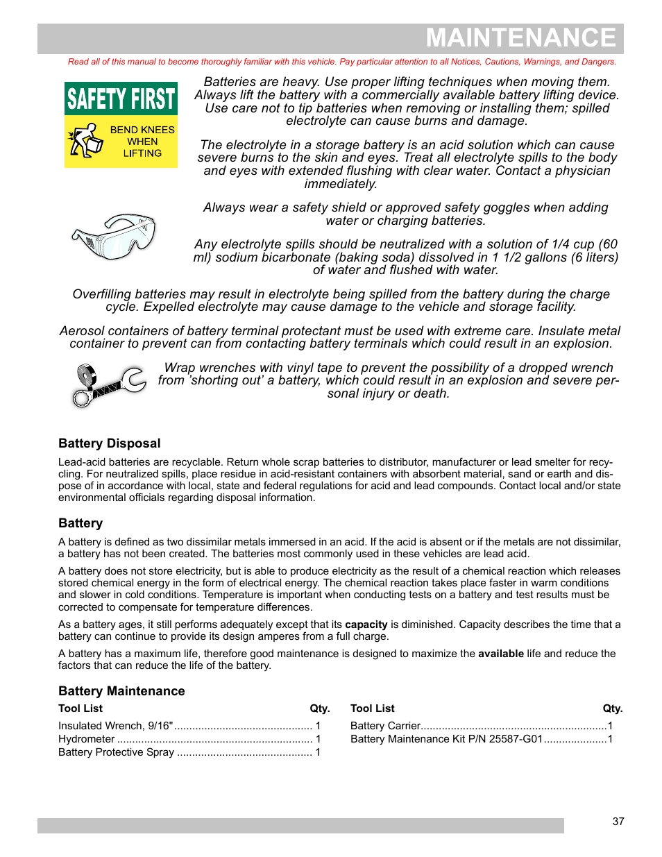 Battery disposal battery battery maintenance, Maintenance | E-Z-GO FREEDOM TXT 2+2 User Manual | Page 45 / 62