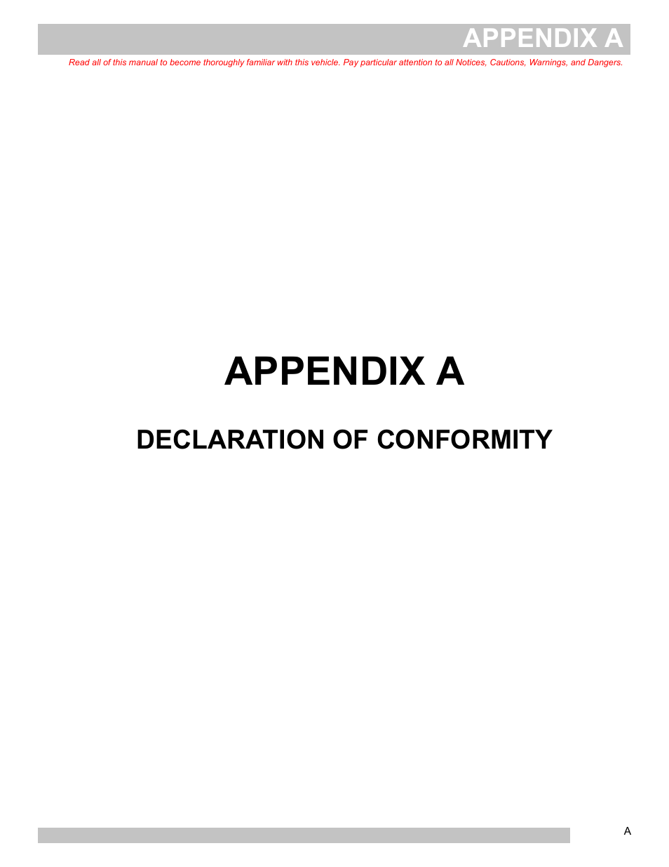 Appendix a, Declaration of conformity | E-Z-GO FREEDOM TXT 2+2 User Manual | Page 57 / 62