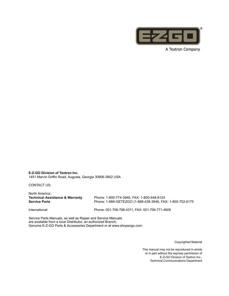 E-Z-GO FREEDOM TXT 2+2 User Manual | Page 62 / 62
