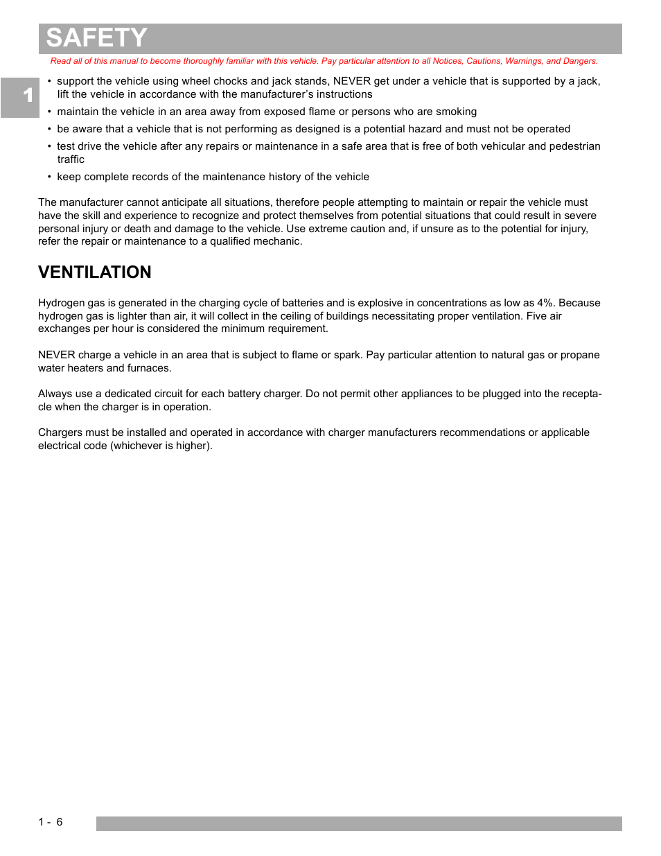 Safety, Ventilation | E-Z-GO TERRAIN 250 User Manual | Page 12 / 78