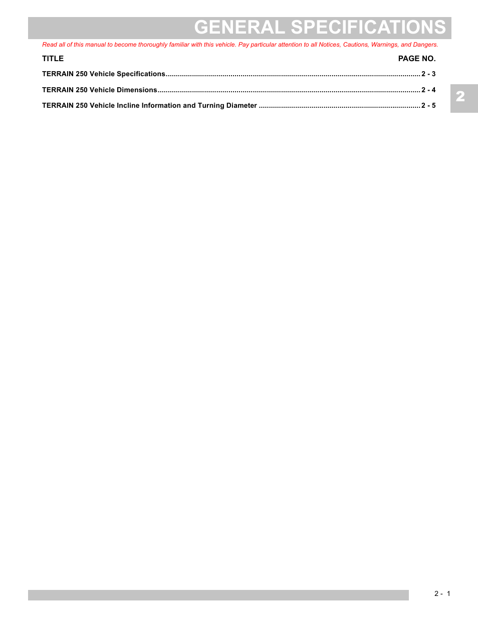 General specifications | E-Z-GO TERRAIN 250 User Manual | Page 19 / 78