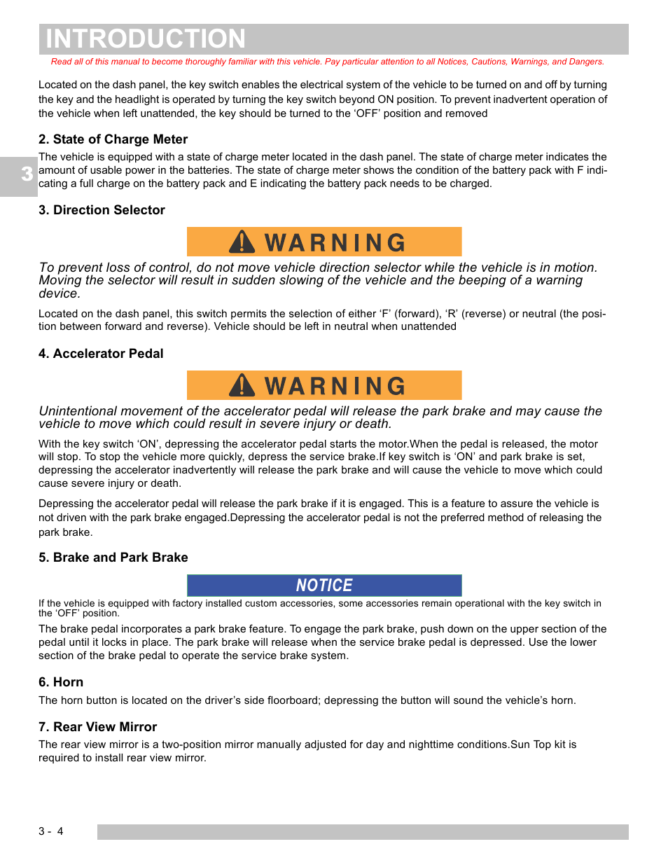 Introduction, Notice | E-Z-GO TERRAIN 250 User Manual | Page 28 / 78