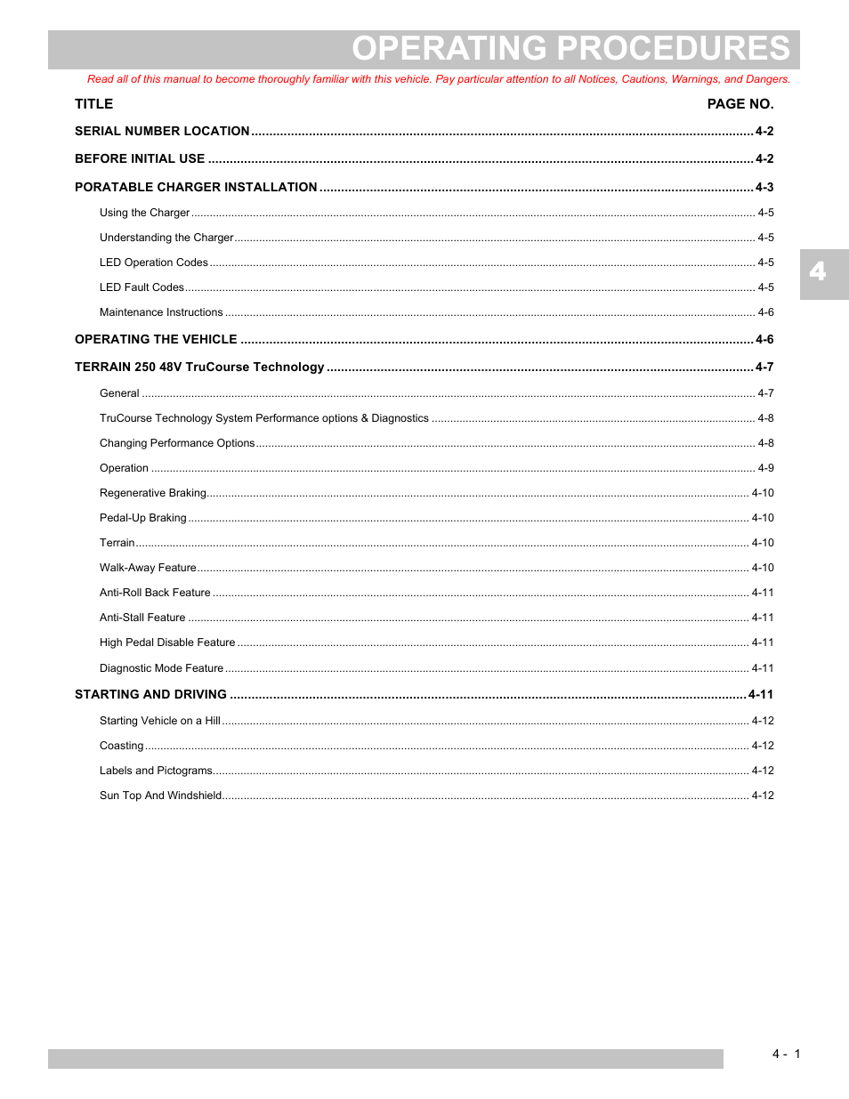 Operating procedures | E-Z-GO TERRAIN 250 User Manual | Page 33 / 78