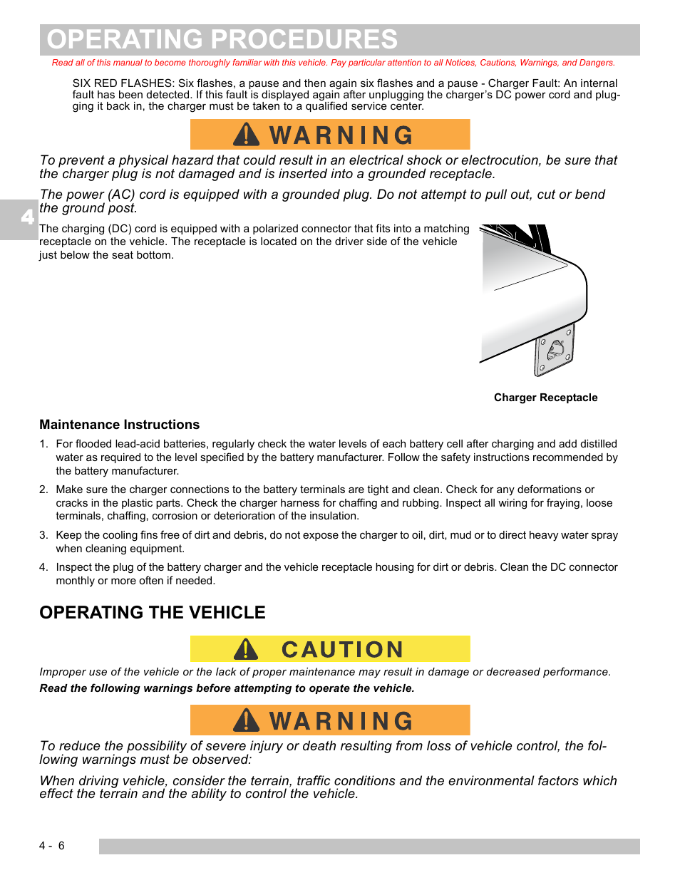 Operating procedures, Operating the vehicle | E-Z-GO TERRAIN 250 User Manual | Page 38 / 78