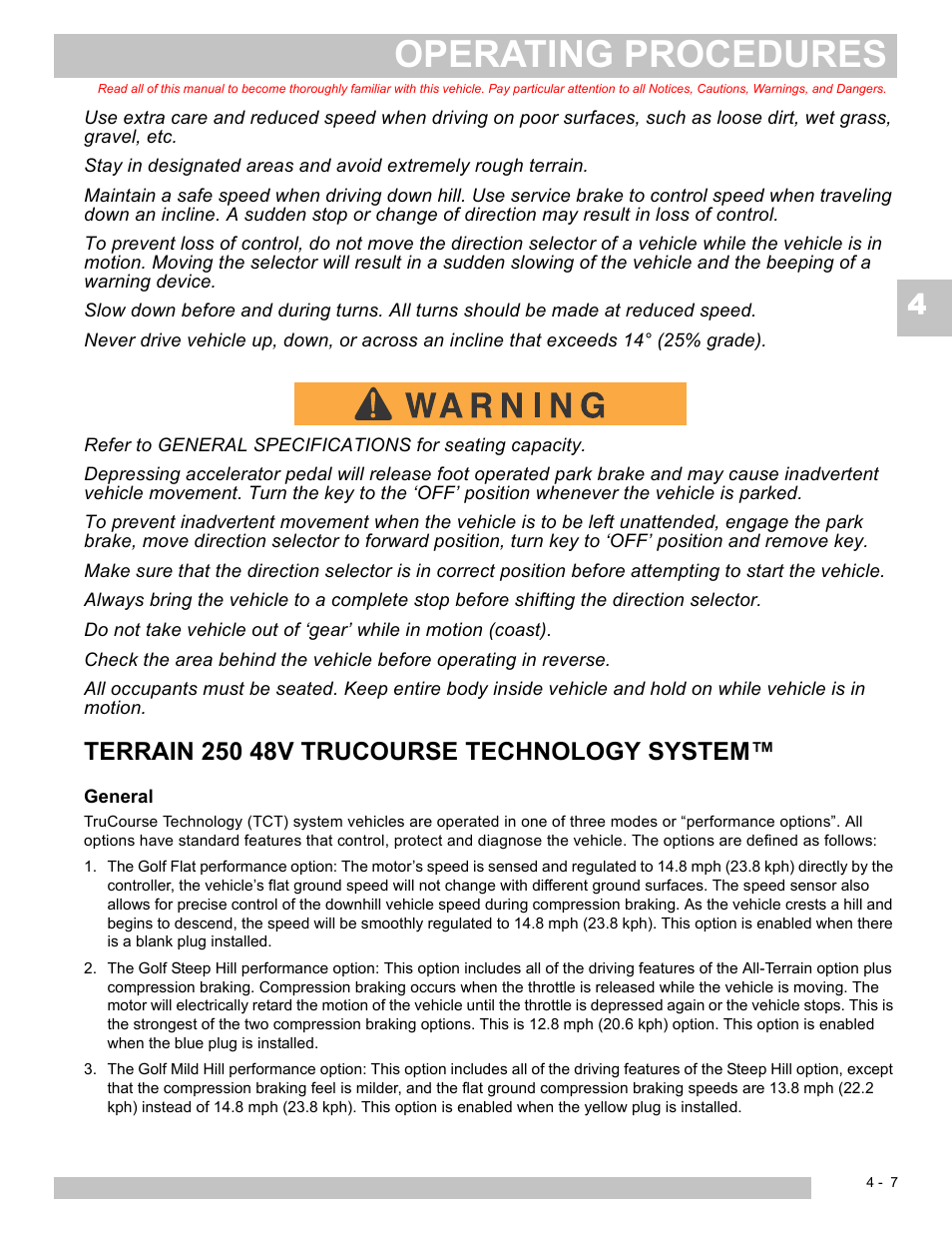 Operating procedures | E-Z-GO TERRAIN 250 User Manual | Page 39 / 78