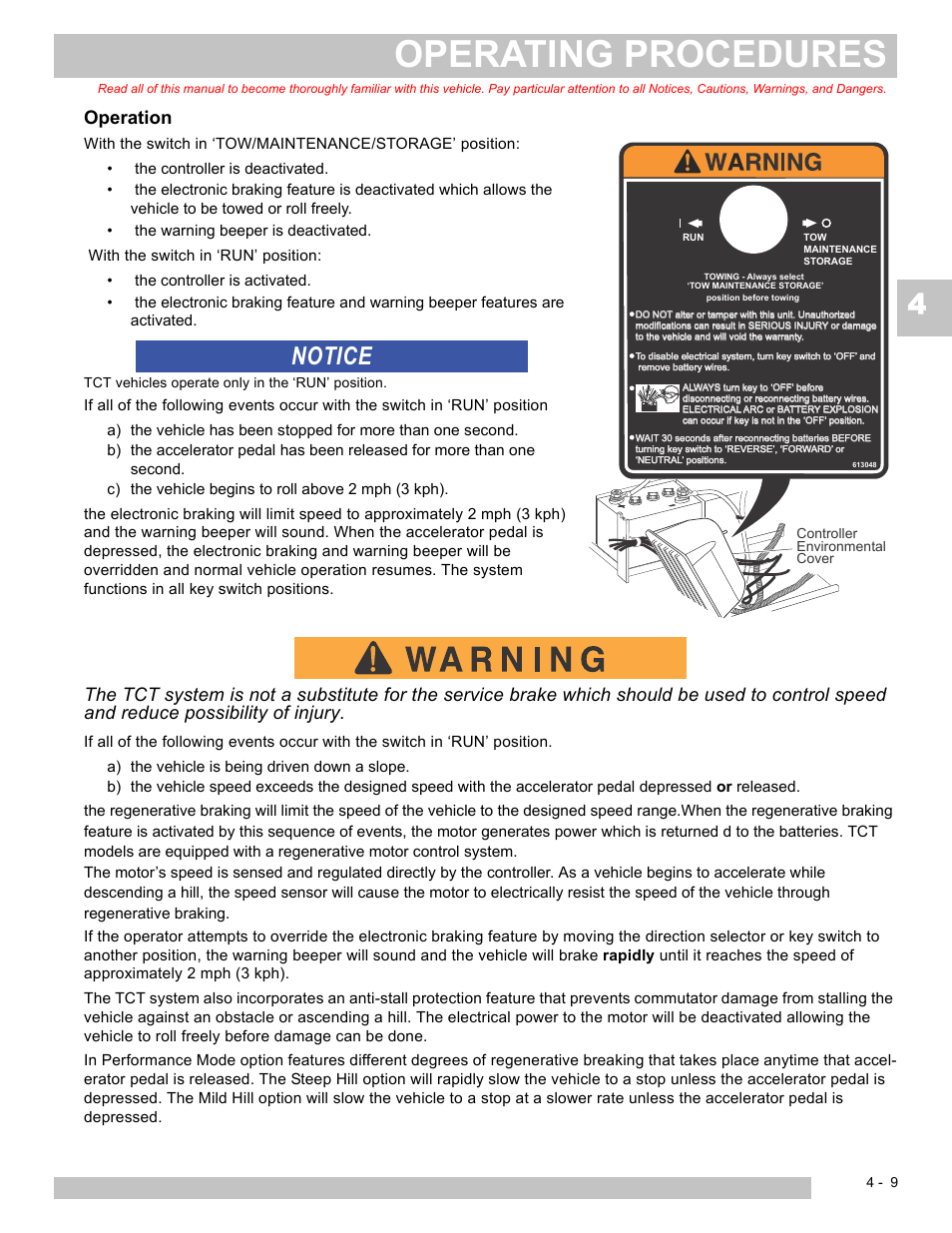 Operating procedures, Notice, Operation | E-Z-GO TERRAIN 250 User Manual | Page 41 / 78