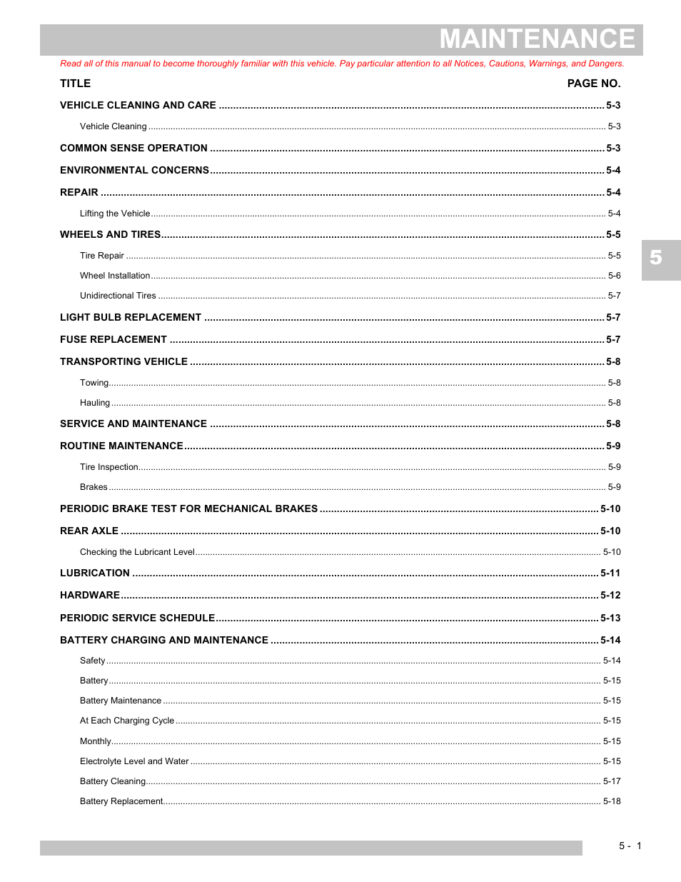 Maintenance | E-Z-GO TERRAIN 250 User Manual | Page 47 / 78