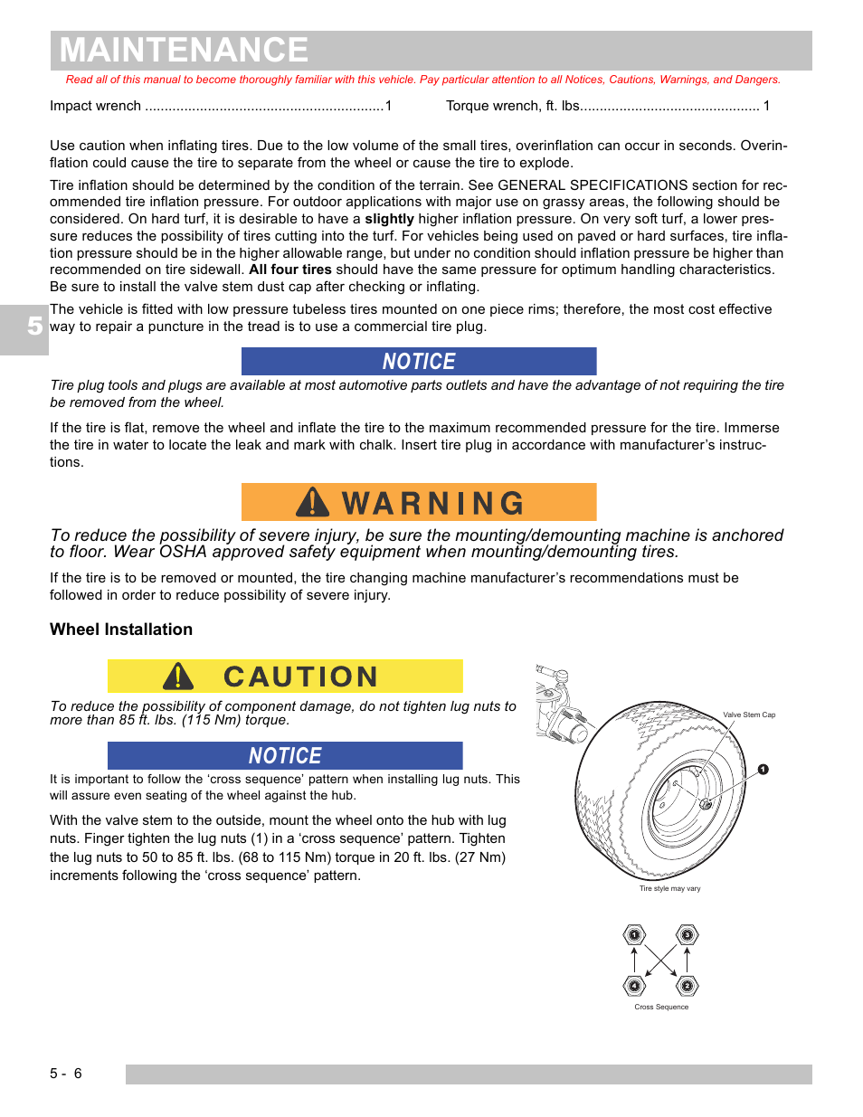 Maintenance, Notice | E-Z-GO TERRAIN 250 User Manual | Page 52 / 78