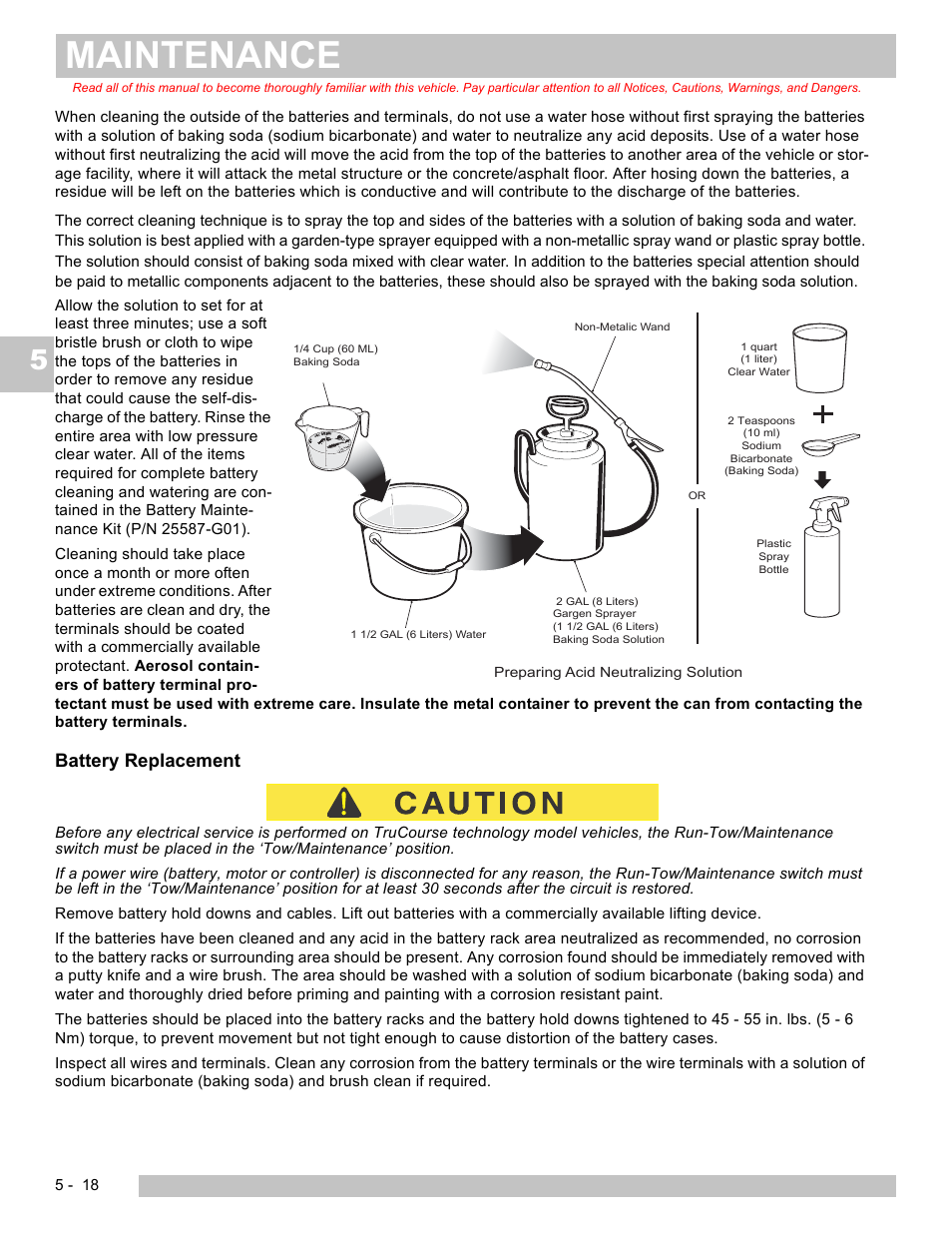 Maintenance, Battery replacement | E-Z-GO TERRAIN 250 User Manual | Page 64 / 78