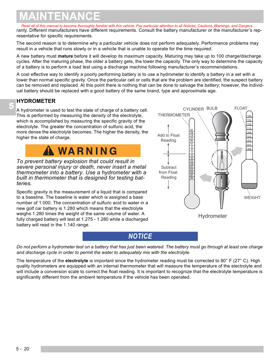 Maintenance, Notice | E-Z-GO TERRAIN 250 User Manual | Page 66 / 78