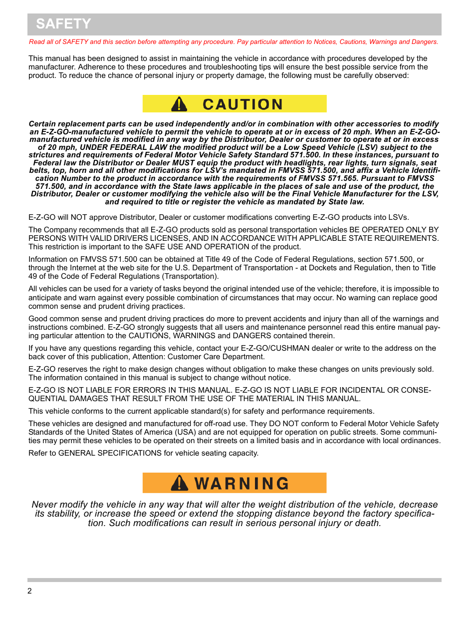 Safety | E-Z-GO TERRAIN 1000 User Manual | Page 11 / 71