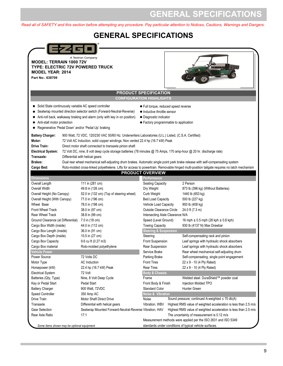 General specifications | E-Z-GO TERRAIN 1000 User Manual | Page 18 / 71