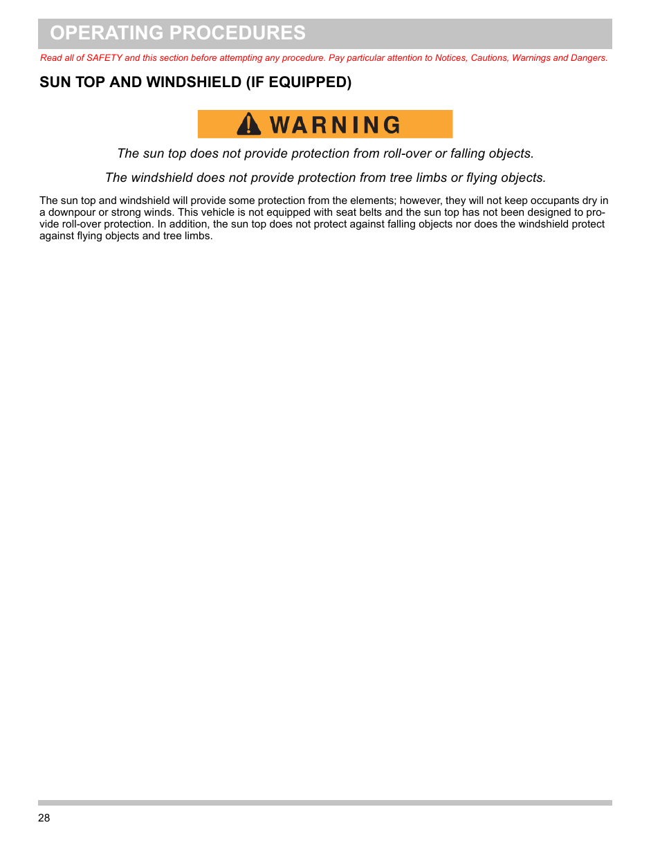 Sun top and windshield (if equipped), Operating procedures | E-Z-GO TERRAIN 1000 User Manual | Page 37 / 71