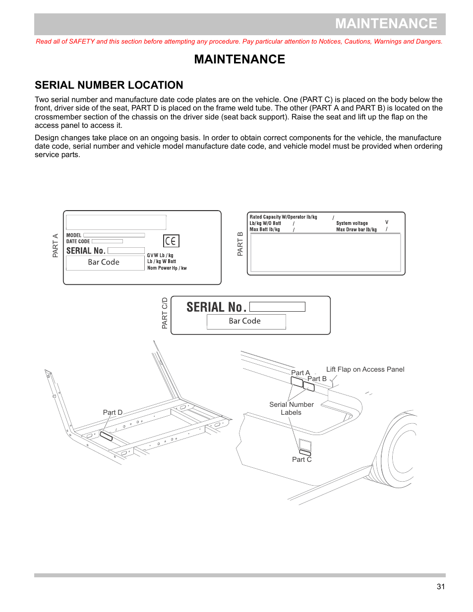 Maintenance, Serial number location | E-Z-GO TERRAIN 1000 User Manual | Page 40 / 71