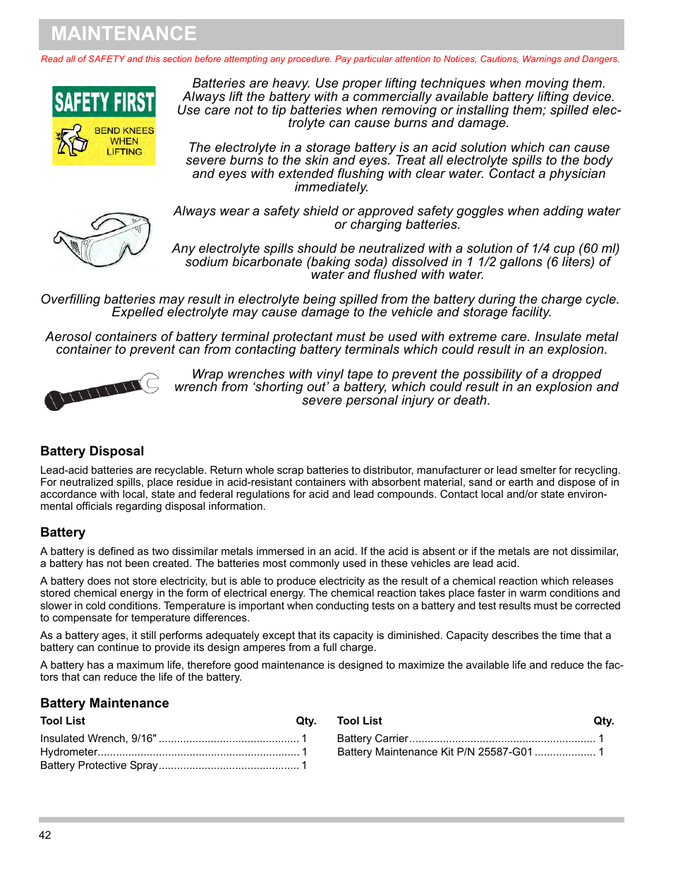 Battery disposal, Battery, Battery maintenance | Battery disposal battery battery maintenance, Maintenance | E-Z-GO TERRAIN 1000 User Manual | Page 51 / 71