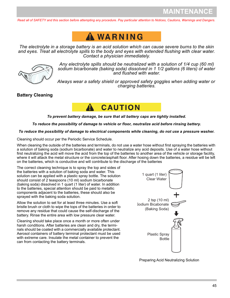 Battery cleaning, Maintenance | E-Z-GO TERRAIN 1000 User Manual | Page 54 / 71