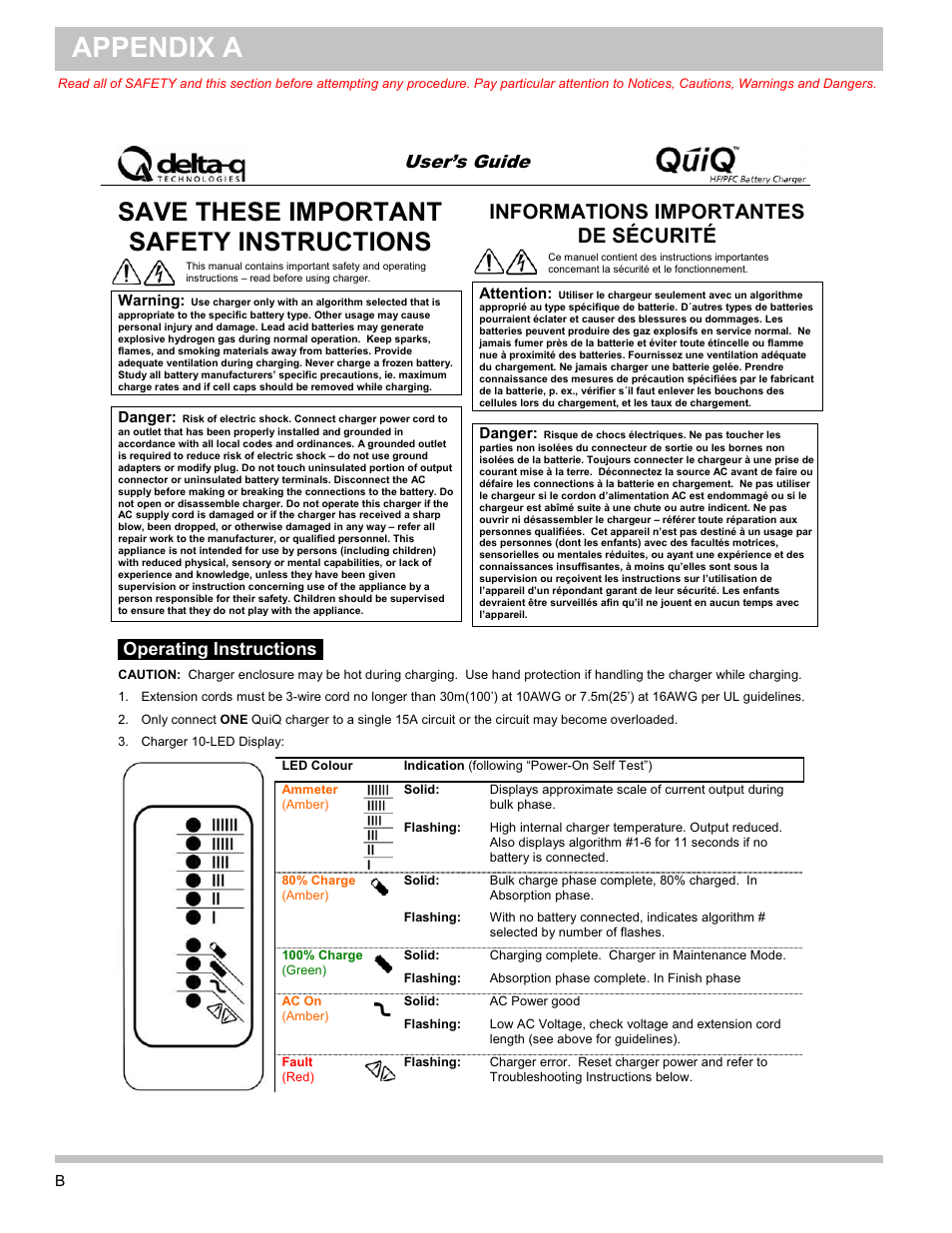 Appendix a, Save these important safety instructions, Informations importantes de sécurité | 8vhu·v *xlgh, Operating instructions | E-Z-GO TERRAIN 1000 User Manual | Page 63 / 71