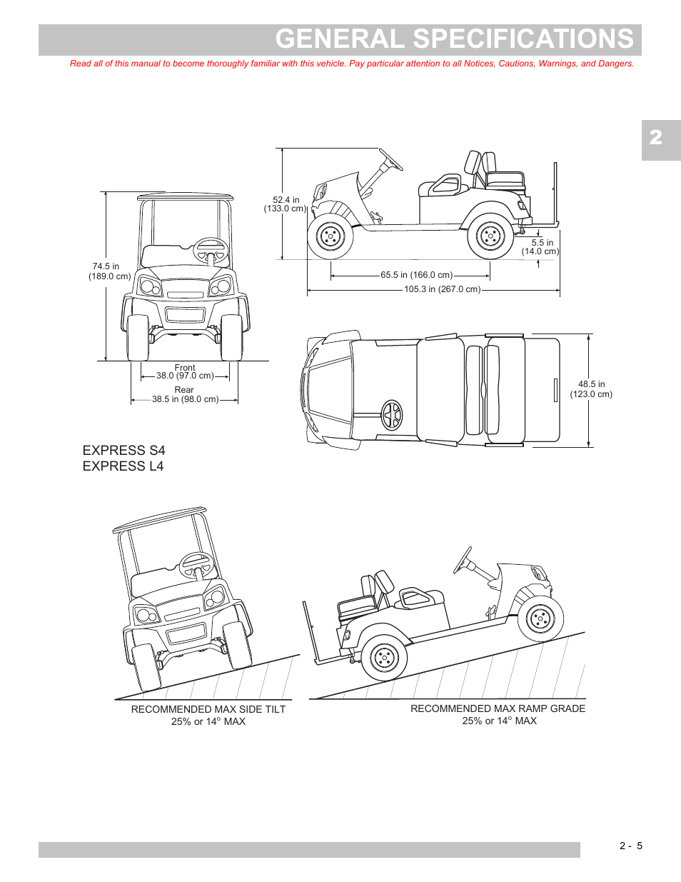 General specifications, Express s4 express l4 | E-Z-GO EXPRESS S4 HIGH OUTPUT User Manual | Page 23 / 82