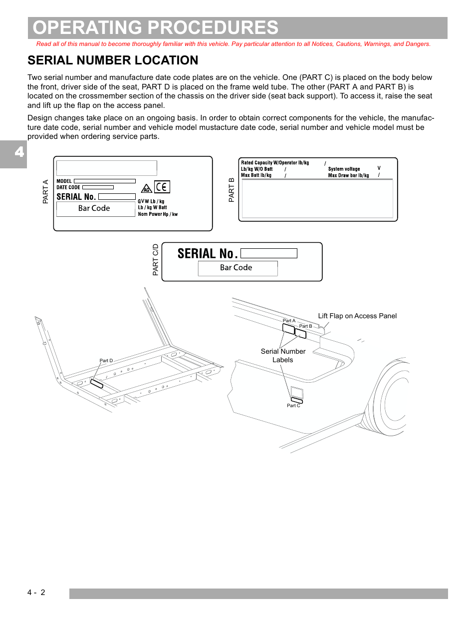 Operating procedures, Serial number location | E-Z-GO EXPRESS S4 HIGH OUTPUT User Manual | Page 38 / 82