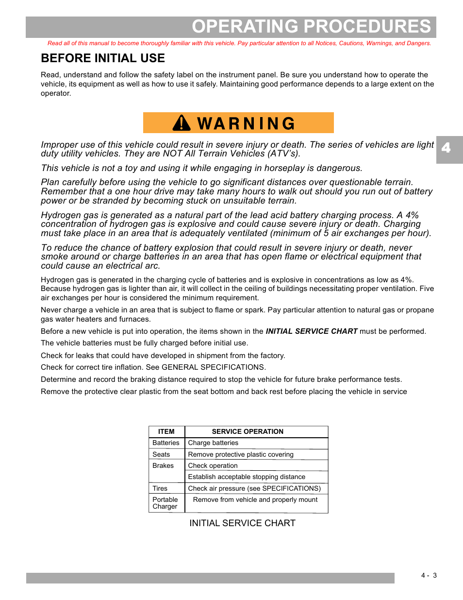 Operating procedures, Before initial use | E-Z-GO EXPRESS S4 HIGH OUTPUT User Manual | Page 39 / 82