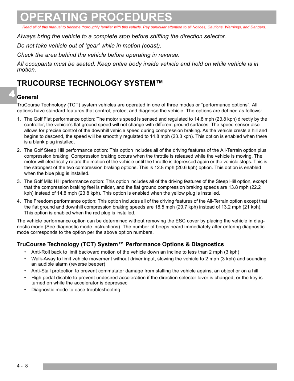 Operating procedures, Trucourse technology system | E-Z-GO EXPRESS S4 HIGH OUTPUT User Manual | Page 44 / 82