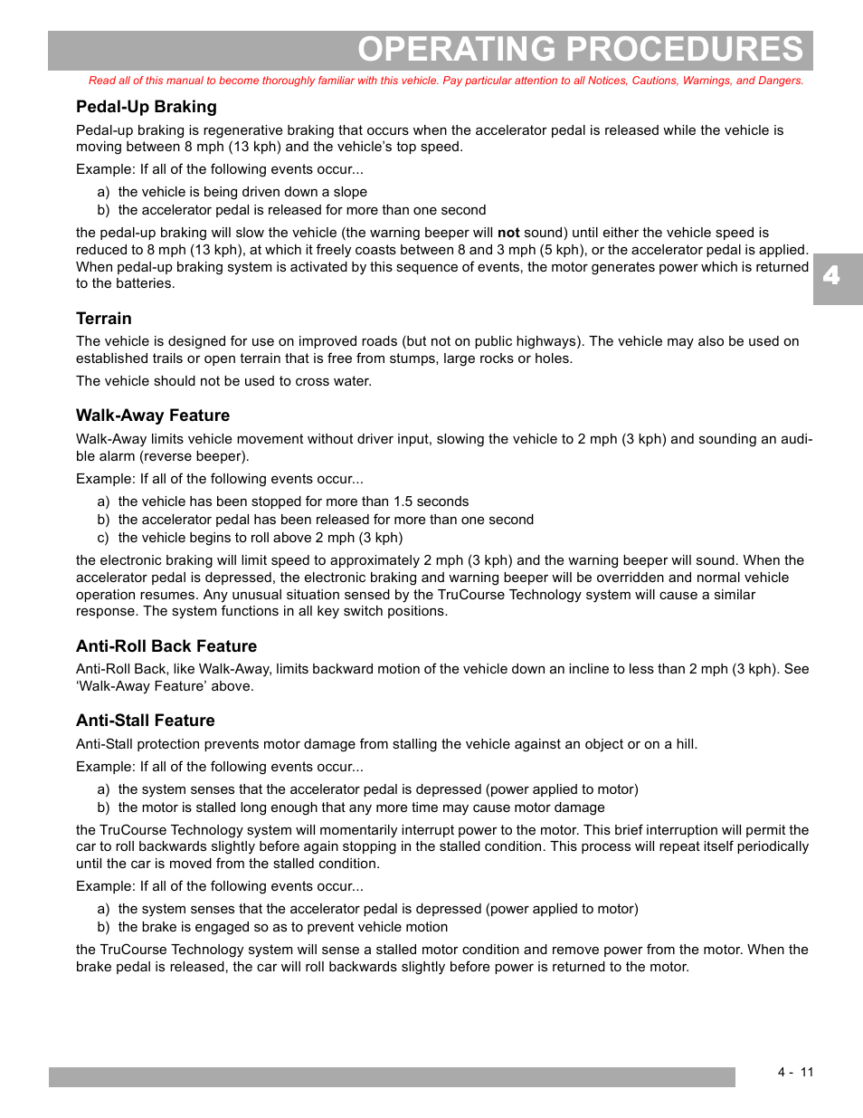 Operating procedures | E-Z-GO EXPRESS S4 HIGH OUTPUT User Manual | Page 47 / 82