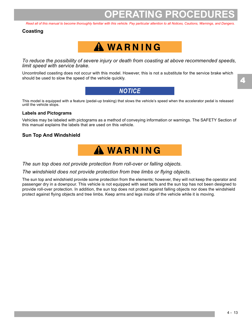 Operating procedures, Notice | E-Z-GO EXPRESS S4 HIGH OUTPUT User Manual | Page 49 / 82
