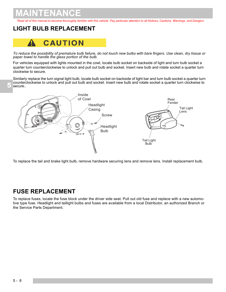 Maintenance, Light bulb replacement, Fuse replacement | E-Z-GO EXPRESS S4 HIGH OUTPUT User Manual | Page 58 / 82