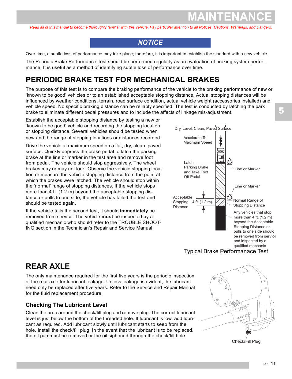 Maintenance, Periodic brake test for mechanical brakes, Rear axle | Notice | E-Z-GO EXPRESS S4 HIGH OUTPUT User Manual | Page 61 / 82