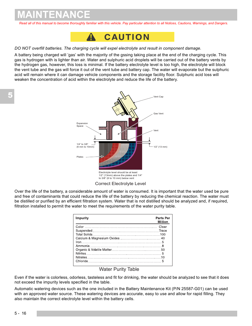 Maintenance, Water purity table | E-Z-GO EXPRESS S4 HIGH OUTPUT User Manual | Page 66 / 82